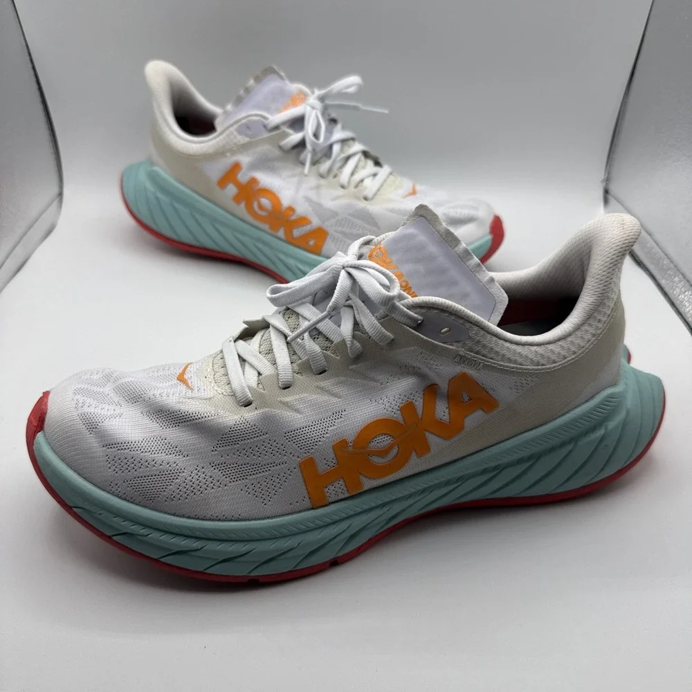 Hoka One One Carbon X White Blazing Orange 1113527 WBOR Running Shoes 10 B